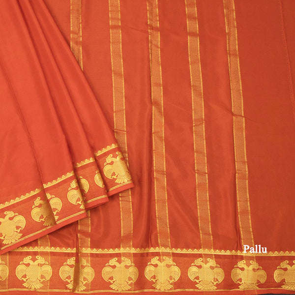 Semi Mysore Silk Rust Orange Plain Saree