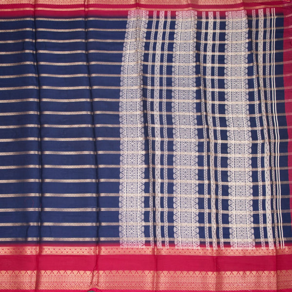Semi Mysore Silk Navy Blue Zari Stripes Saree