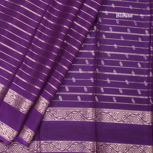Semi Mysore Silk Purple Zari Stripes Saree