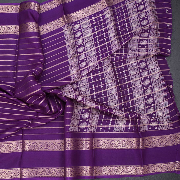 Semi Mysore Silk Purple Zari Stripes Saree
