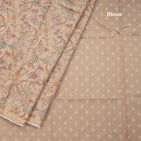 Semi Raw Silk Light Brown Floral Printed Saree 03