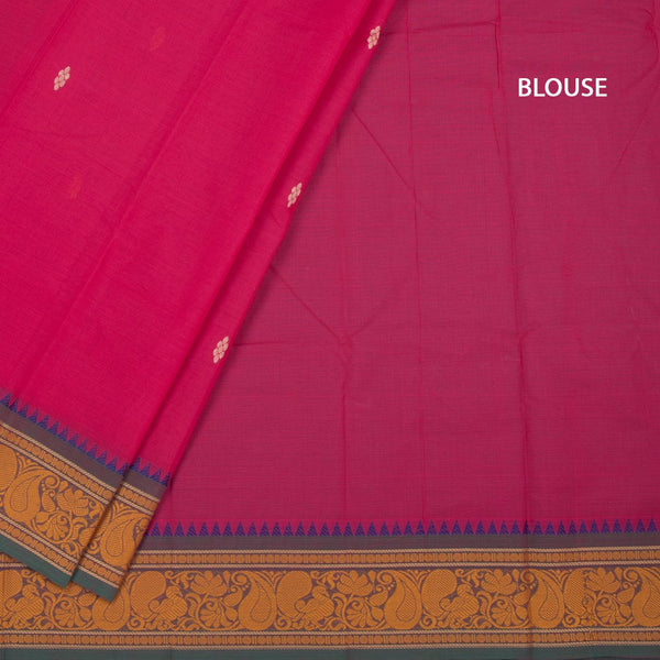 Chettinad Cotton Hot Pink Thread Embossed Saree