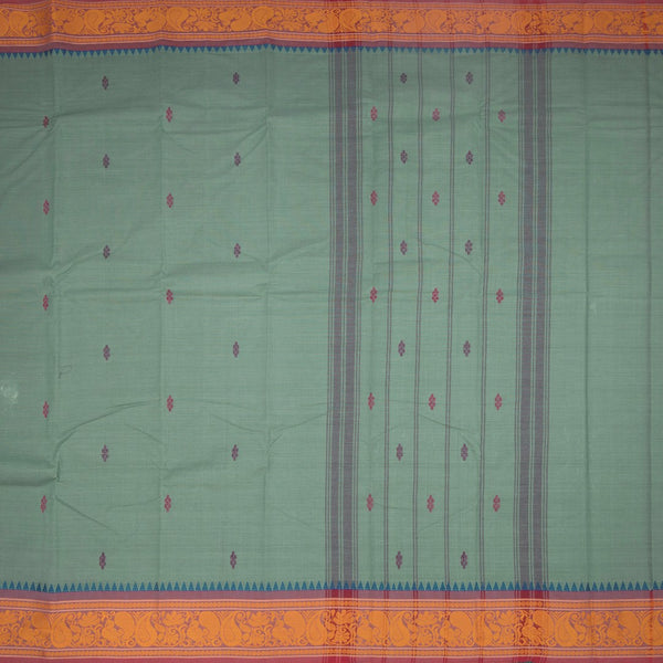 Chettinad Cotton Pista Green Thread Embossed Saree