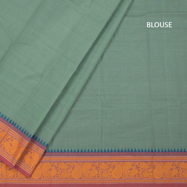 Chettinad Cotton Pista Green Thread Embossed Saree