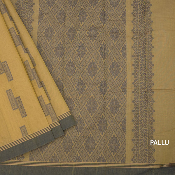 Chettinad Cotton Mustard Thread Embossed Saree