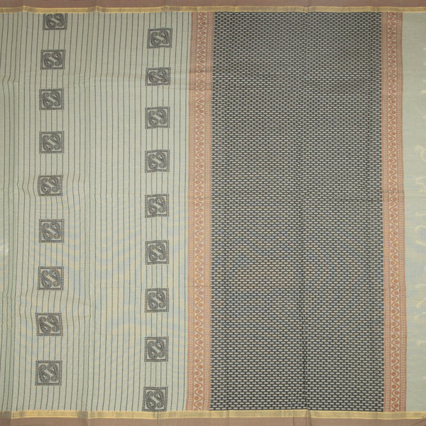 Chettinad Cotton Pista Green Thread Embossed Saree 02
