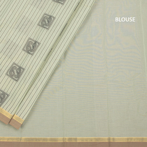 Chettinad Cotton Pista Green Thread Embossed Saree 02