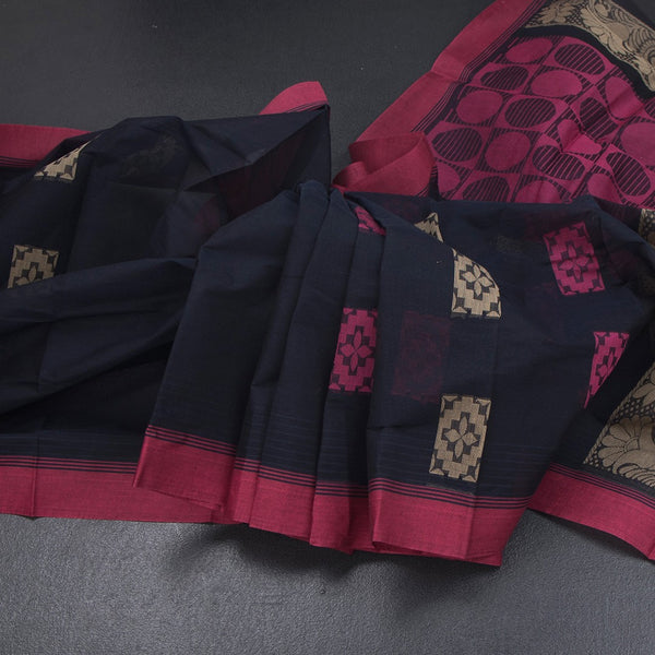 Chettinad Cotton Black Thread Embossed Saree