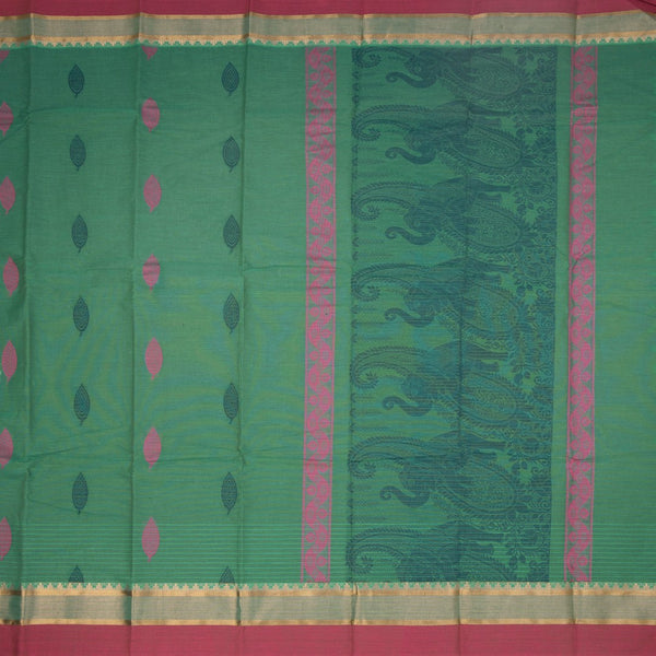 Chettinad Cotton Teal Green Thread Embossed Saree