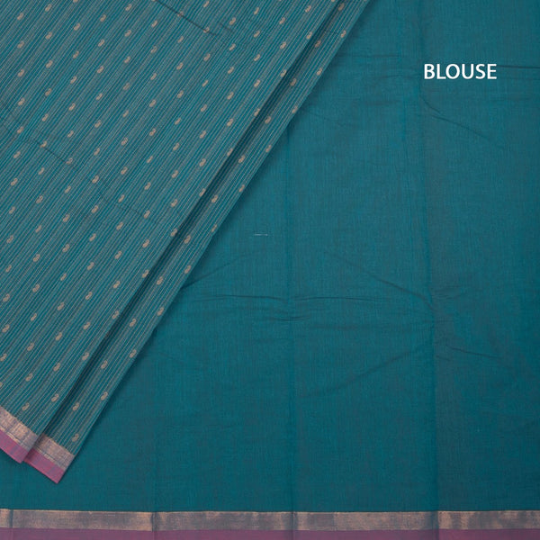 Chettinad Cotton Peacock Blue Thread Embossed Saree