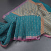 Chettinad Cotton Peacock Blue Thread Embossed Saree