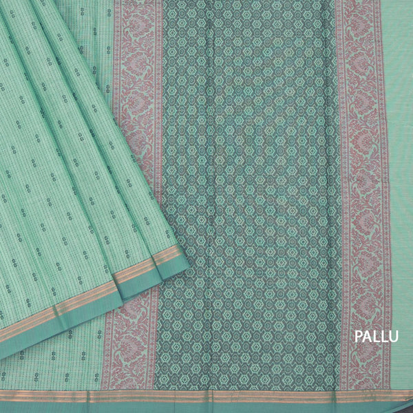 Chettinad Cotton Light Green Thread Embossed Saree
