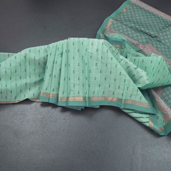 Chettinad Cotton Light Green Thread Embossed Saree