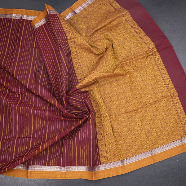 Chettinad Cotton Maroon Thread Embossed Saree