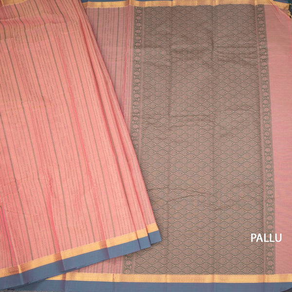 Chettinad Cotton Peach Thread Embossed Saree