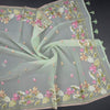 Organza Light Green Floral Thread Embroidered Saree