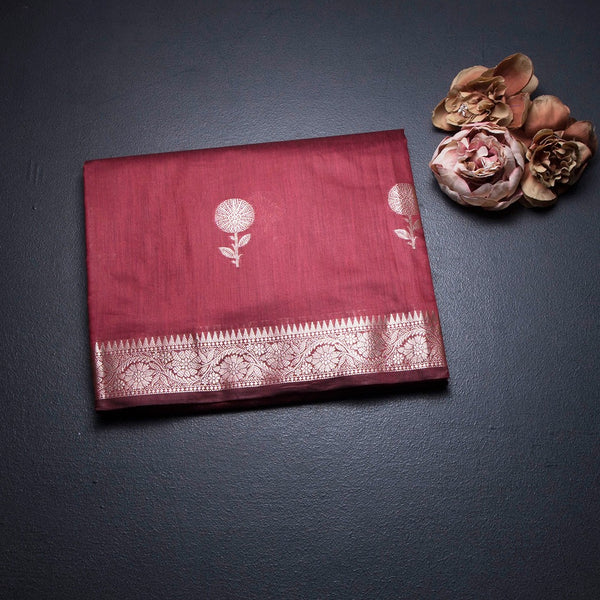Semi Silk Maroon Zari Worked Saree