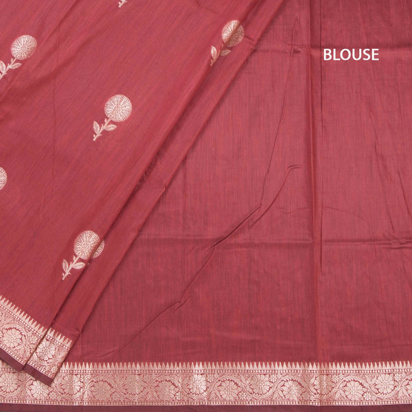Semi Silk Maroon Zari Worked Saree