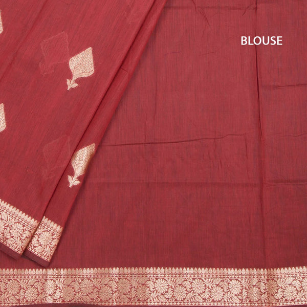 Semi Silk Maroon Zari Worked Saree 02