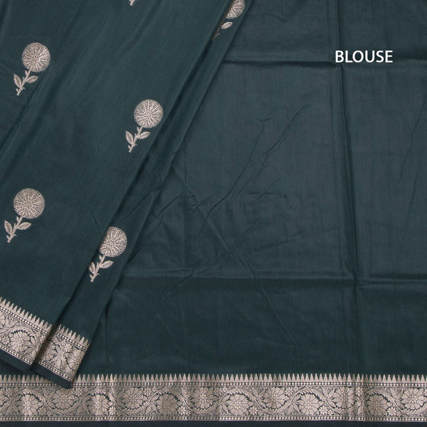 Semi Silk Bottle Green Zari Worked Saree 02