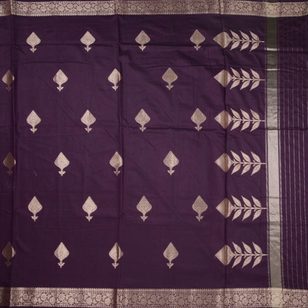 Semi Silk Dark Purple Zari Worked Saree 02