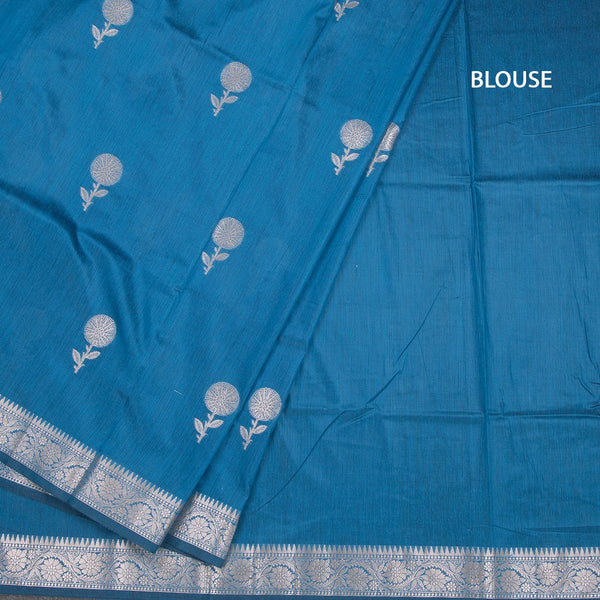 Semi Silk Peacock Blue Zari Worked Saree 02