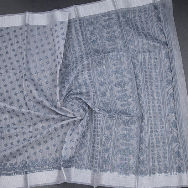 Chanderi Cotton Grey Printed Saree 02