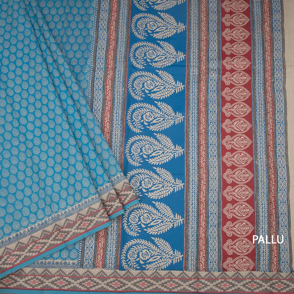 Chanderi Cotton Blue Printed Saree 03