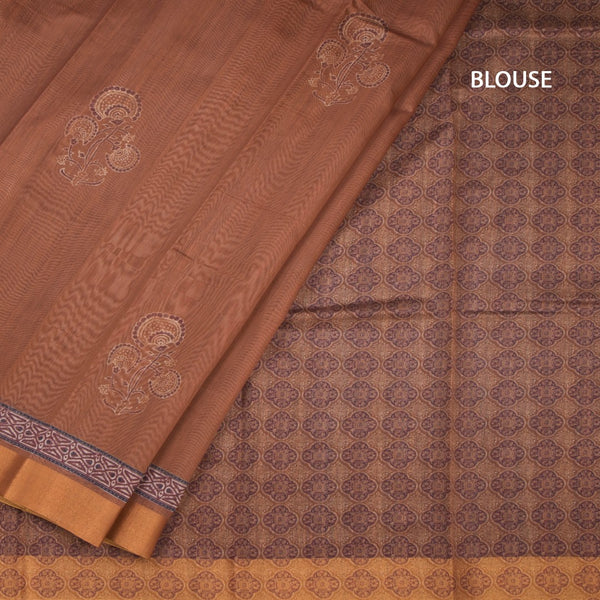 Chanderi Cotton Cinnamon Brown Printed Saree