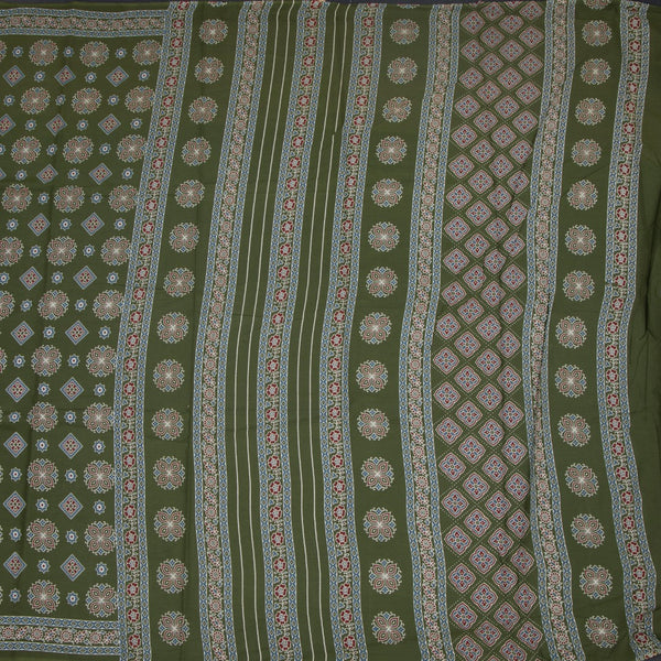 Chanderi Cotton Mehandi Green Printed Saree 02