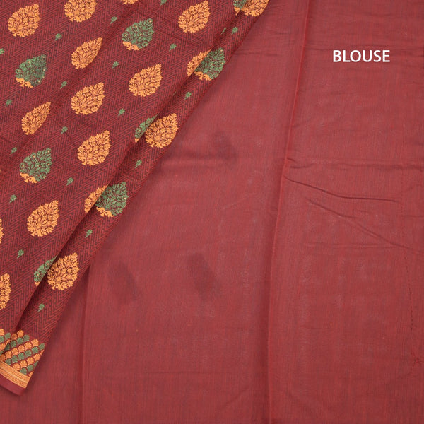 Chanderi Cotton Maroon Printed Saree 04