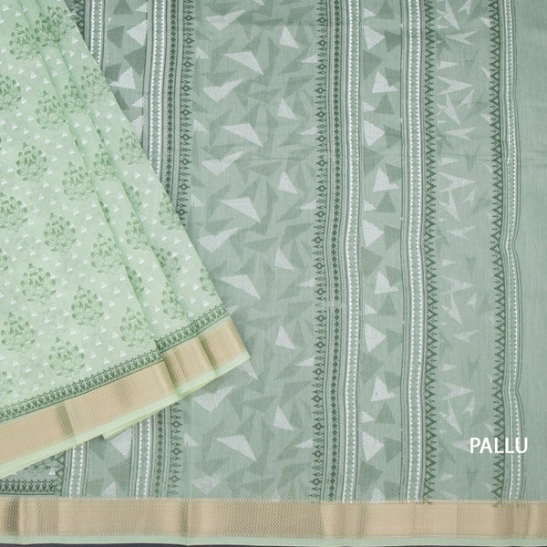 Chanderi Cotton Light Green Printed Saree 04