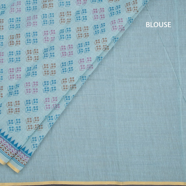 Chanderi Cotton Light Blue Printed Saree 03
