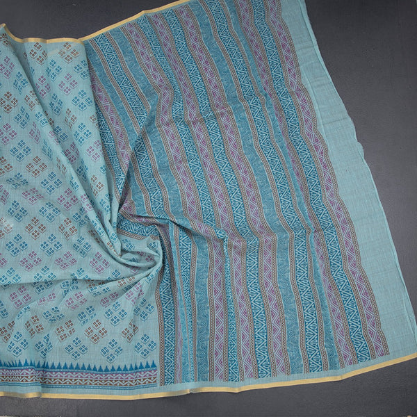 Chanderi Cotton Light Blue Printed Saree 03