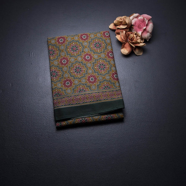 Chanderi Cotton Olive Green Printed Saree 02