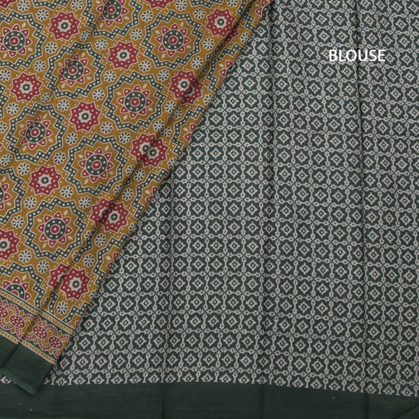 Chanderi Cotton Olive Green Printed Saree 02