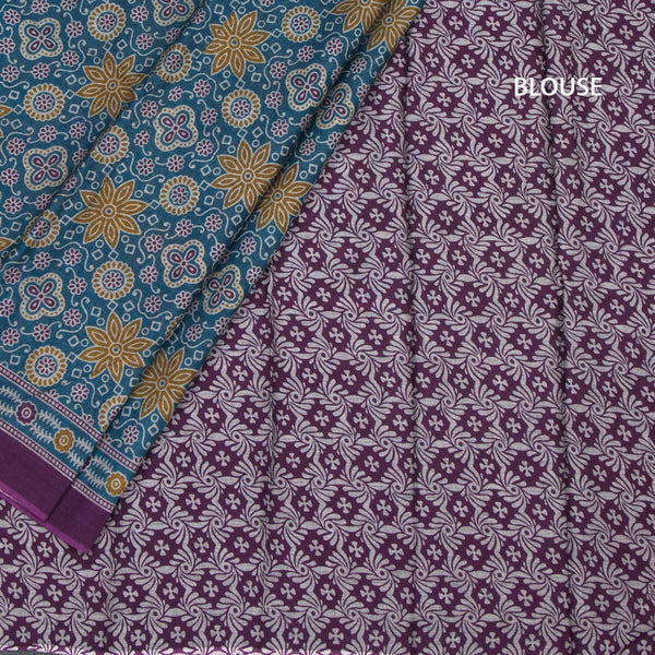 Chanderi Cotton Peacock Blue Printed Saree