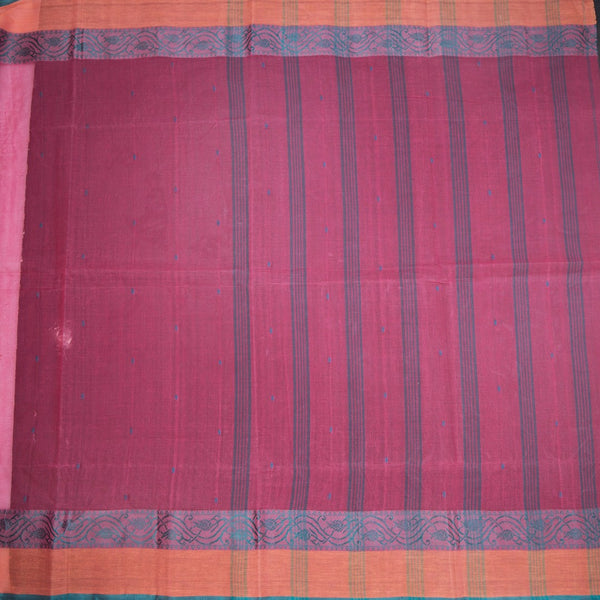 KTSR41988-2-Bengali-Cotton-Rose-Pink-Saree-With-Thread-Buttas-full-veiw