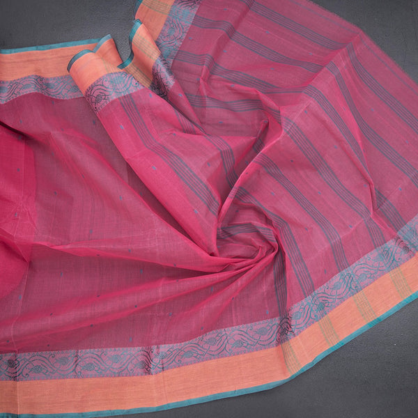 KTSR41988-5-Bengali-Cotton-Rose-Pink-Saree-With-Thread-Buttas-crush