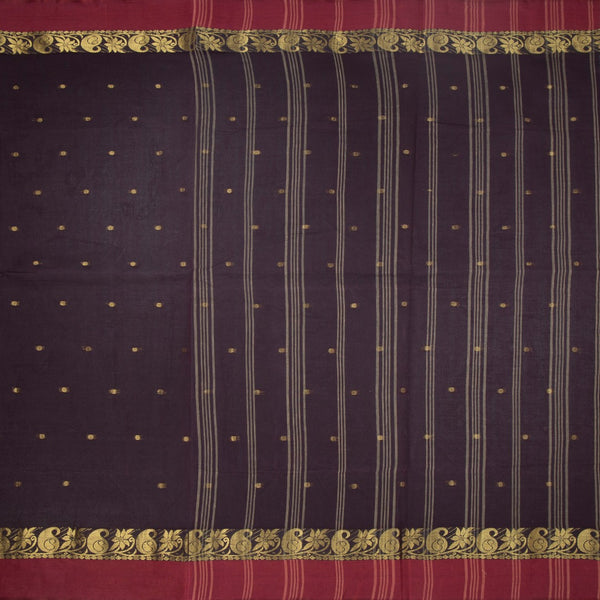 KTSR41993-2-Bengali-Cotton-Dark-Brown-Saree-With-Thread-Buttas-full-veiw