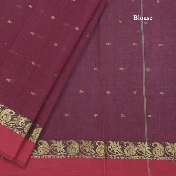 Bengali Cotton Dark Pink Saree With Thread Buttas