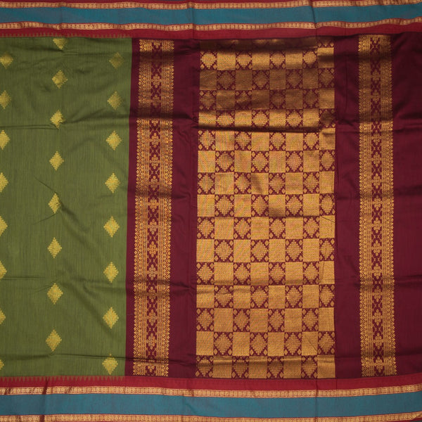 KTSR41999-2-Kalyani-Cotton-Olive-Green-Zari-Worked-Saree-full-veiw