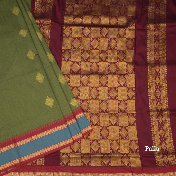 KTSR41999-3-Kalyani-Cotton-Olive-Green-Zari-Worked-Saree-pallu