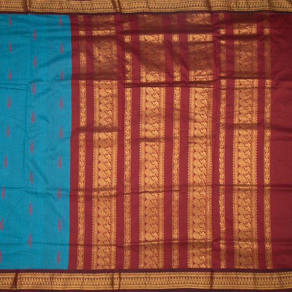 KTSR42002-2-Kalyani-Cotton-Peacock-Blue-Zari-Worked-Saree-full-veiw
