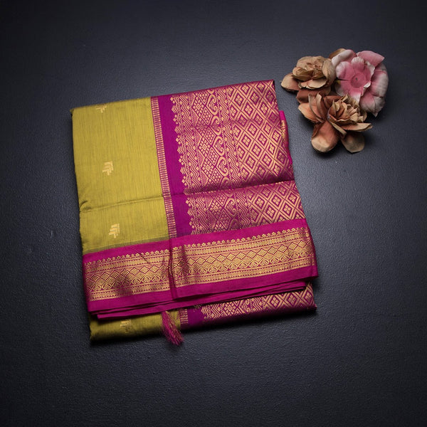 KTSR42006-1-Kalyani-Cotton-Lime-Green-Zari-Worked-Saree-fold