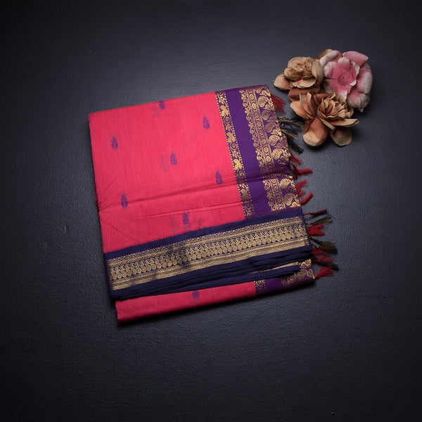KTSR42009-1-Kalyani-Cotton-Rose-Pink-Zari-Worked-Saree-fold