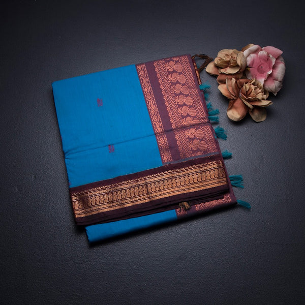 KTSR42013-1-Kalyani-Cotton-Azure-Blue-Zari-Worked-Saree-fold