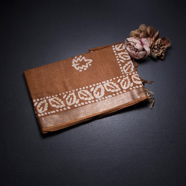 KTSR42019-1-Semi-Linen-Cinnamon-Brown-Shibori-Printed-Saree-fold