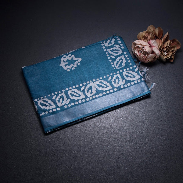 KTSR42023-1-Semi-Linen-Teal-Blue-Shibori-Printed-Saree-fold