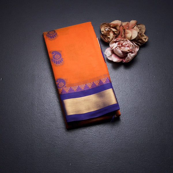 KTSR42026-1-Silk-Cotton-Dark-Orange-Zari-Worked-Saree-fold